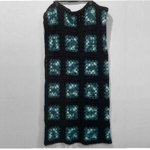 Handmade Crochet Granny Square Blanket Black Green 49x59 Throw